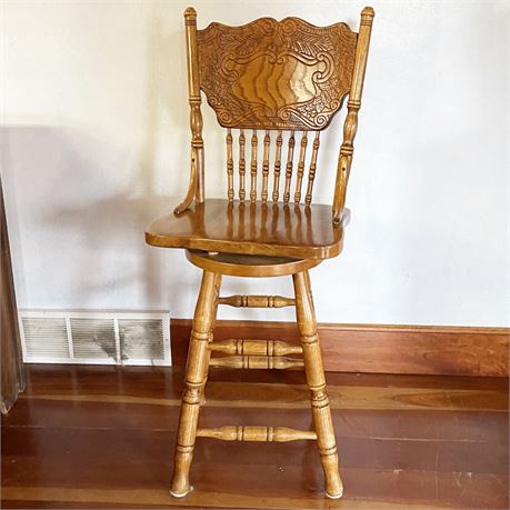 Oak Pressed Back Swivel Counter Chairs