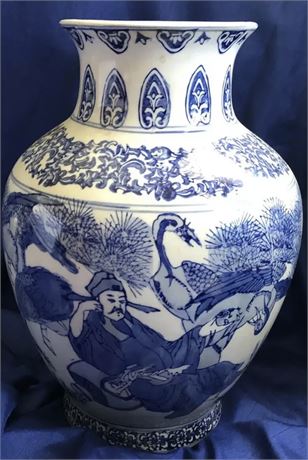 Large Chinoiserie Figural Vase Vintage