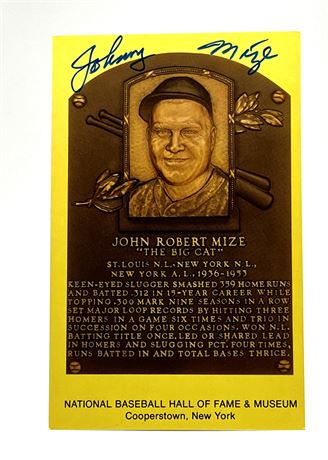 Johnny Mize Signed Post Card w/COA