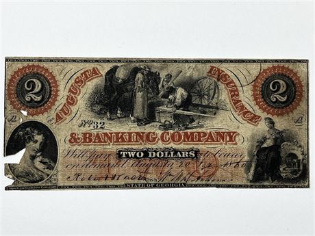1860 Augusta Georgia Two Dollar Note