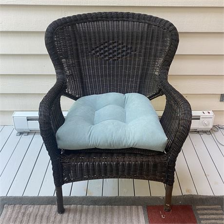 Resin Wicker Patio Chair with Cushion - 29 1/2 x 26 x 35 1/2"