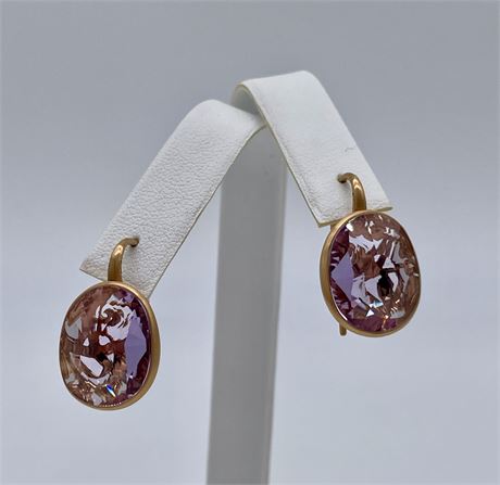 Pomellato Signed 18K Yellow Gold and Pink Crystal Earrings