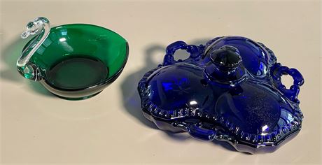 Glass Swan Bowl and Lidded Bowl