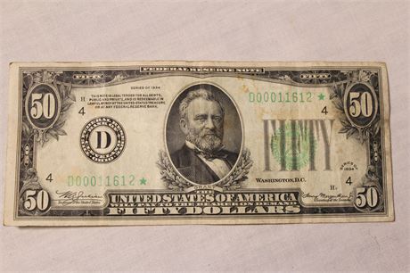 Rust Belt Revival Online Auctions - 1934 Fifty Dollar Bill with Star ...