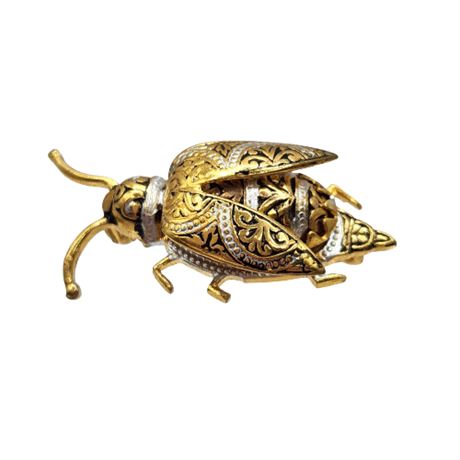 1960s Damascene Scarab Beetle Brooch