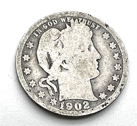 1902 S Silver Barber Quarter