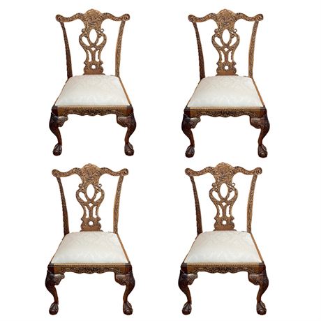 Chinese Chippendale Reproduction Side Chairs Set Four