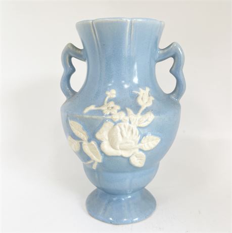 Weller Cameo Blue Double Handled Vase