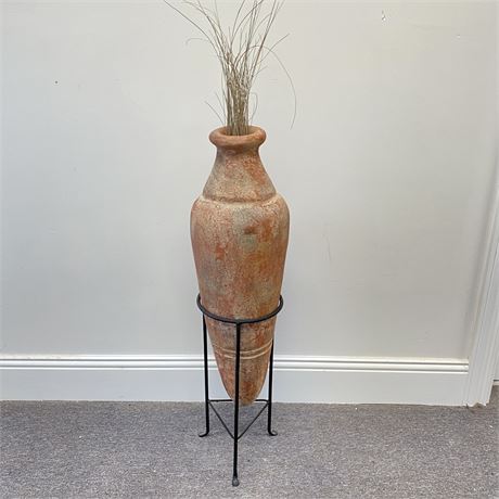 Tall Pottery Vase with Stand - 37"H