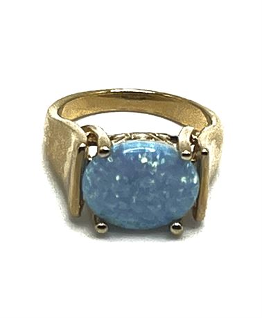 Beautiful Sterling Silver Blue Opal Ring Size 5 1/2