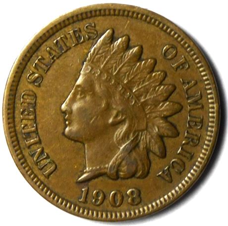 1908 S 1c Indian Head Penny One Cent US KEY DATE