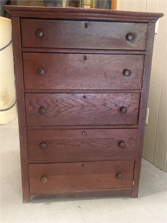 Antique 5 drawer wooden chest matching handles