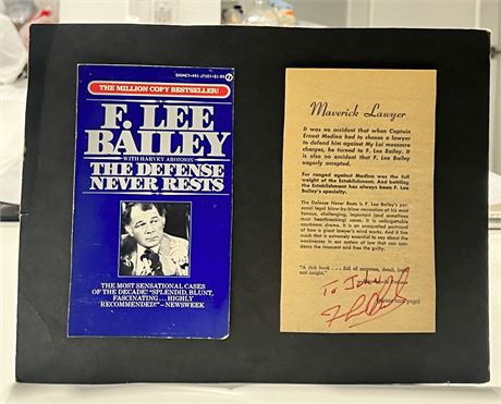 F. Lee Bailey The Defense Never Rests Signed Book Cover
