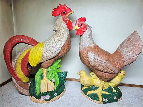 Ceramic Rooster, Hen & Chicks