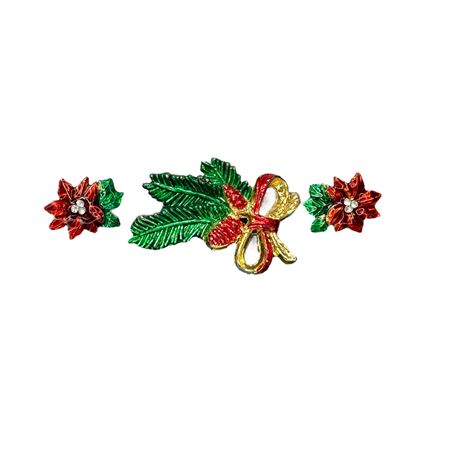 AAI Pinecone Branch and Poinsettia Earrings