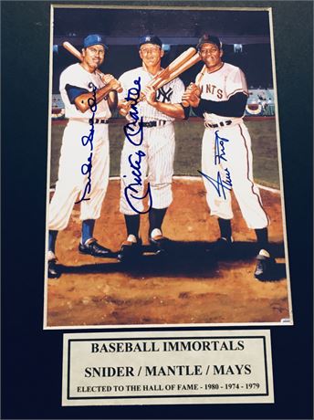 Baseball Snider-Mantle-Mays Hall of Famers Signed x3