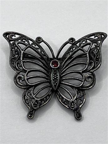 Sterling Silver Gem Butterfly Brooch Pin