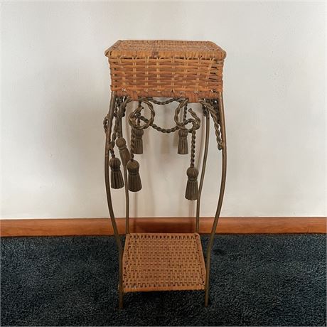 Wicker Plant Stand with Metal Accents