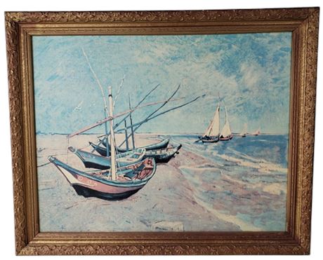 Vincent Van Gogh "Fishing Boats on the Beach" Framed Reproduction on Canvas