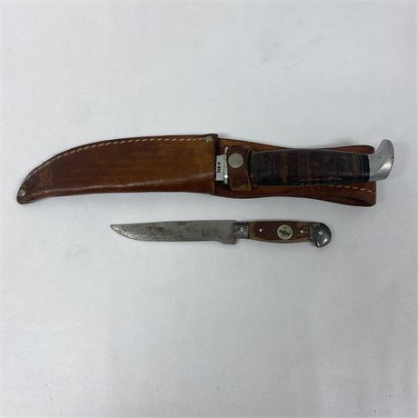 Vintage Compass Knife Made in Japan and Case XX Hunter Knife w/Leather Sheath