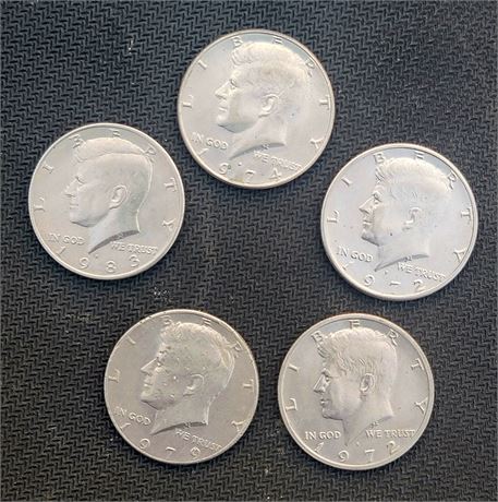 (5) 1970's Kennedy half dollars