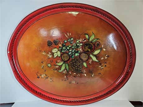 Large Vintage Tole Toleware Metal Tray Signed 1967