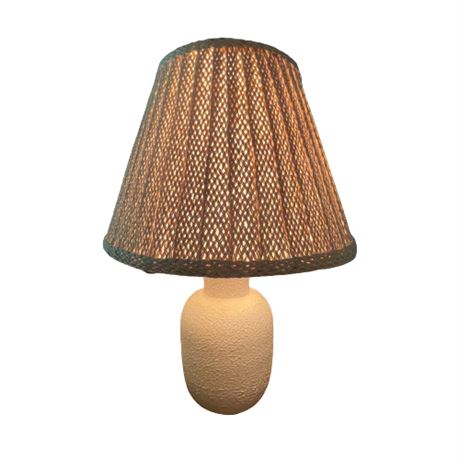 Contemporary Ceramic Base and Woven Shade Lamp