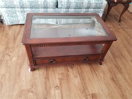 Wood Coffee Table with Cut and Beveled Edge Top