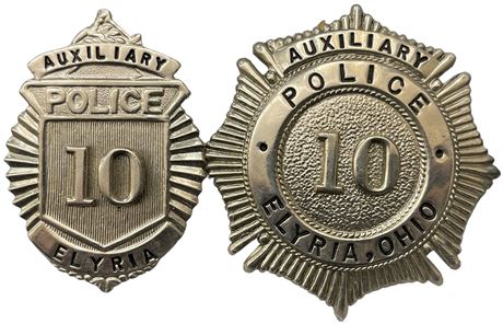 Vintage Elyria Ohio Auxiliary (Numbered) Police Badge Set ***Very Rare***