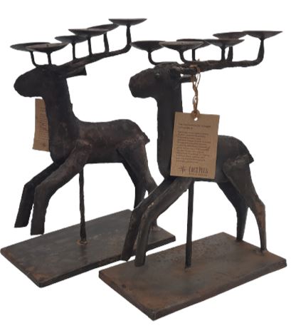Pair of Wrought Iron Reindeer Candle Holders