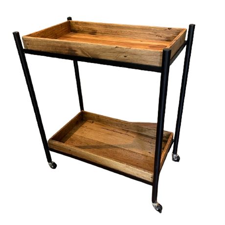 Rustic Wood Rolling Tray Cart