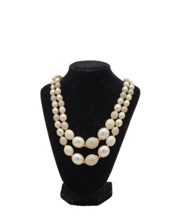 Double Stranded Off White Beaded Necklace