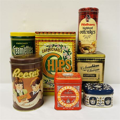 Collection of Vintage Advertising Tins w/ Carmichael's Chips and More!