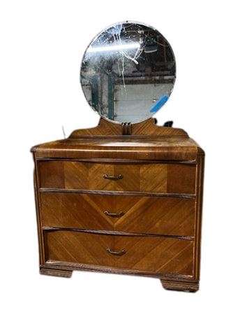 Art Deco Wooden Waterfall Chest of Drawers With Mirror