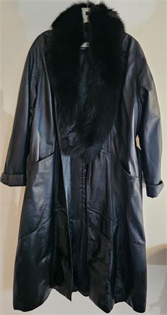 Women's Black Leather Coat, Size Large Tall