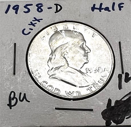 1958 D Silver Franklin Half Dollar