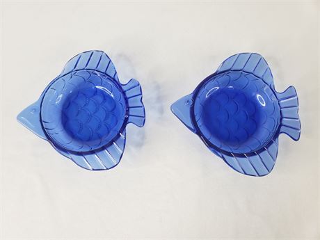 2 Cobalt Blue Glass Fish Bowls