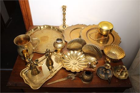 Brass Finish Candlestick Holders, Serving Trays, and More