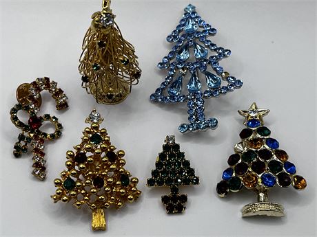 Christmas Tree Brooch Pin Lot