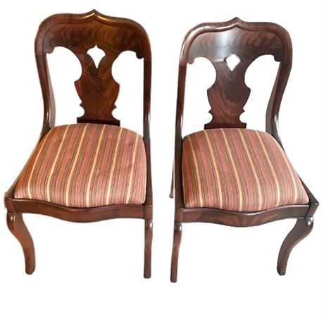 Antique Empire Style Flame Mahogany Side Chairs, Pair