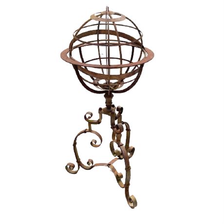 Wrought Metal Sphere and Pedestal