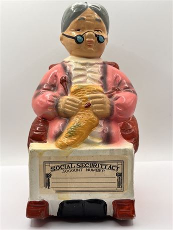 Vintage Ceramic Social Security Grandma Rocking Chair Piggy Bank