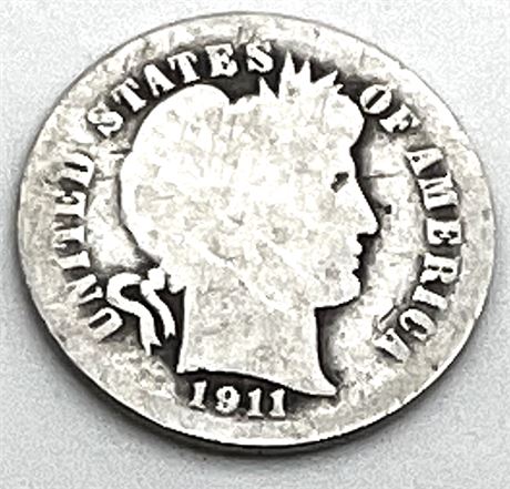 1911 Silver Barber Dime