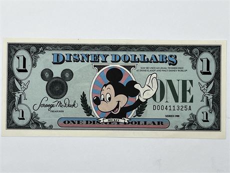 1988 One Dollar Disney Dollar Note