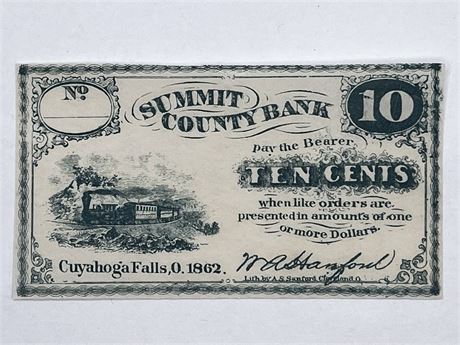 Ohio Civil War Currency 1862 Cuyahoga Falls Summit County Bank 10c Ten Cent Note
