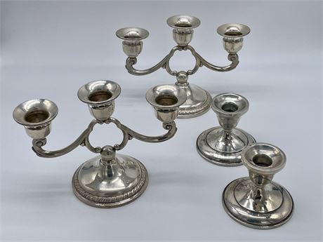 2 Pair of Sterling Silver Weighted Candlesticks