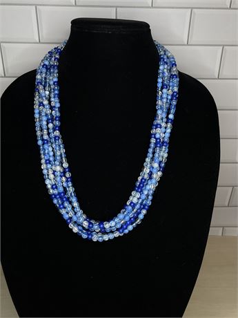 Extra Long Vintage Blue Bead Multi Strand Necklace