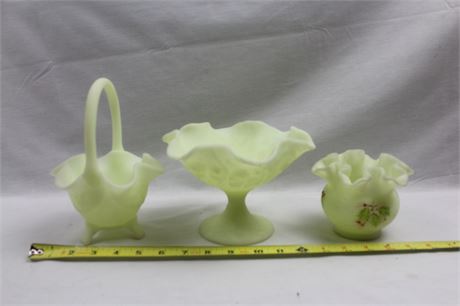 Vintage Fenton Custard Satin Yellow - Hand Painted and Signed