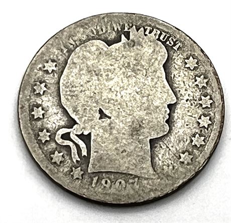 1907 D Silver Barber Quarter