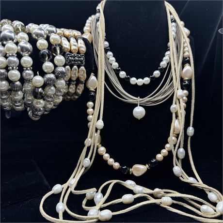 Lot of Costume Jewelry Faux Pearl Necklaces and Bracelet